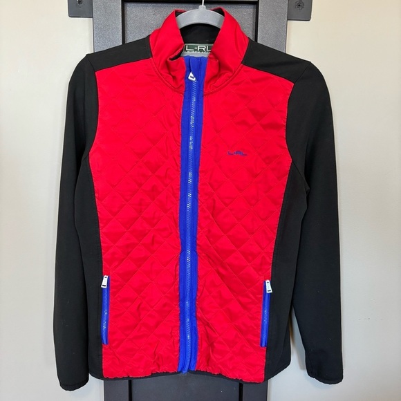🐞 Lauren Ralph Lauren Active - Red & Black Quilted Jacket with Blue Accents - M - Picture 1 of 7